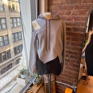 RtA Grey One Shoulder Hoodie Asymmetrical Lightweight Lounge Comfort Streetwear